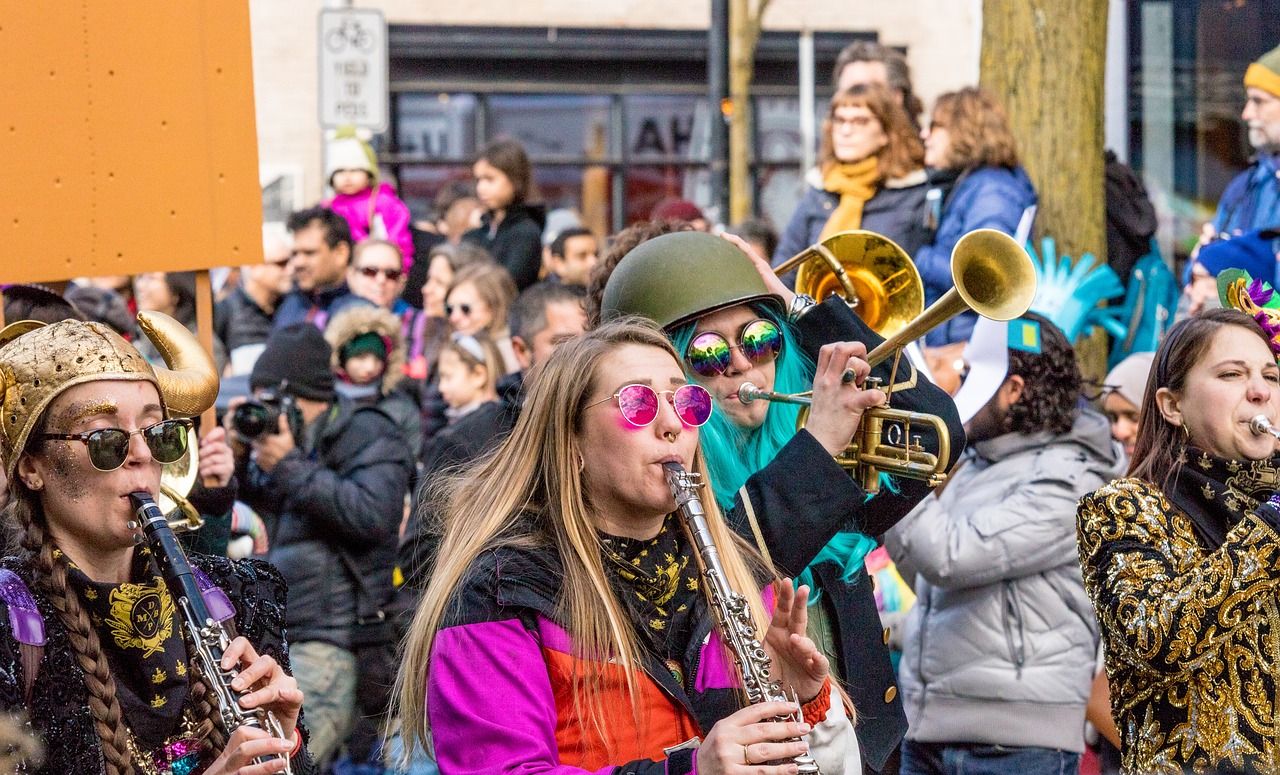people at a festival with musical instruments